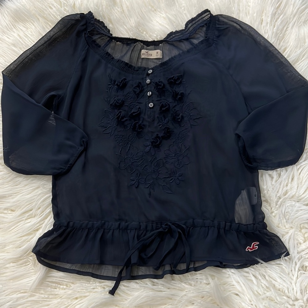 Hollister 3/4 Blouse Navy Blue Size M